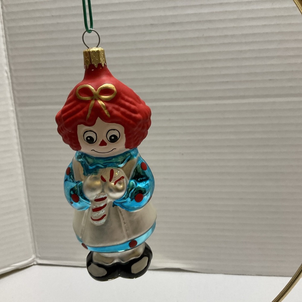 Raggedy Ann Holding a‎ Candy Cane Glass Christmas Ornament Kurt S Adler